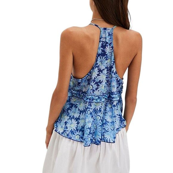 NWT Free People Blue Coastal Combo Ruffle Fearless Knit Tank Top - Picture 3 of 8